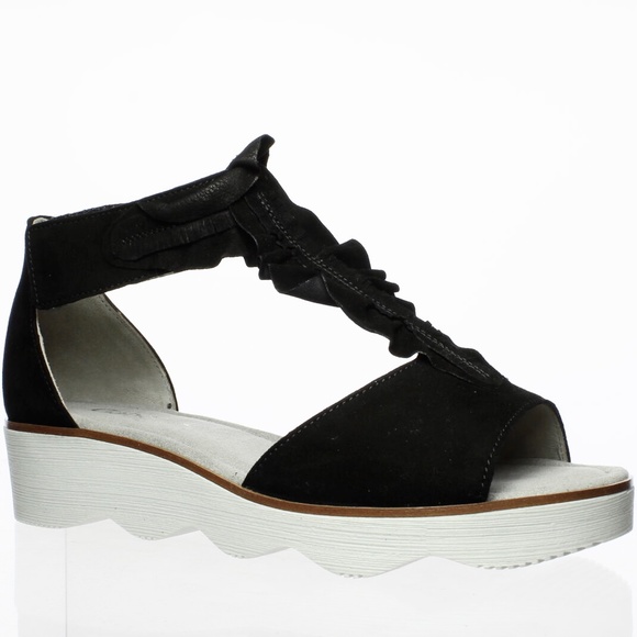 Gabor Samtchevreau Black T-Strap Wedge Flat Sandal - Picture 6 of 11